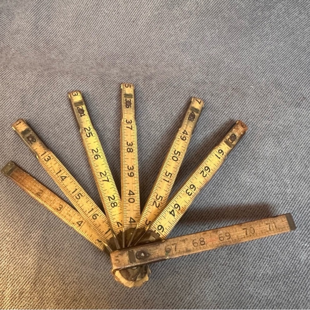 Wood folding measuring stick antique vintage 72”